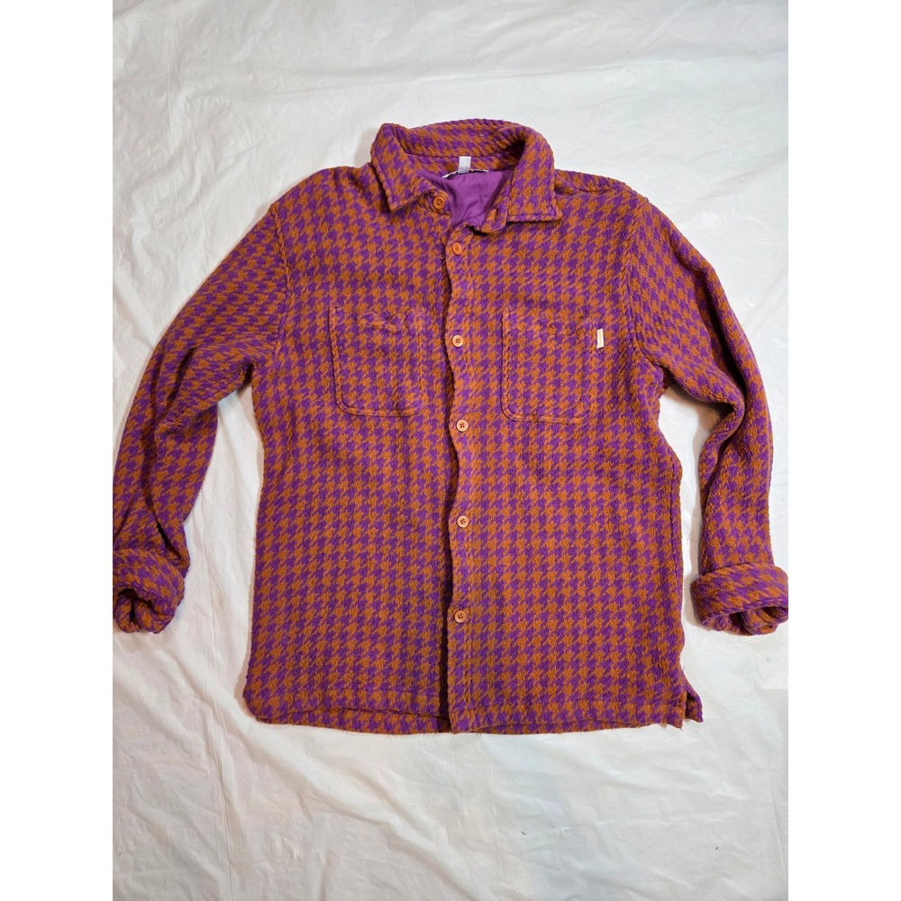 Urban Outfitters Purple Orange Houndstooth Cotton Button Down Shirt Small